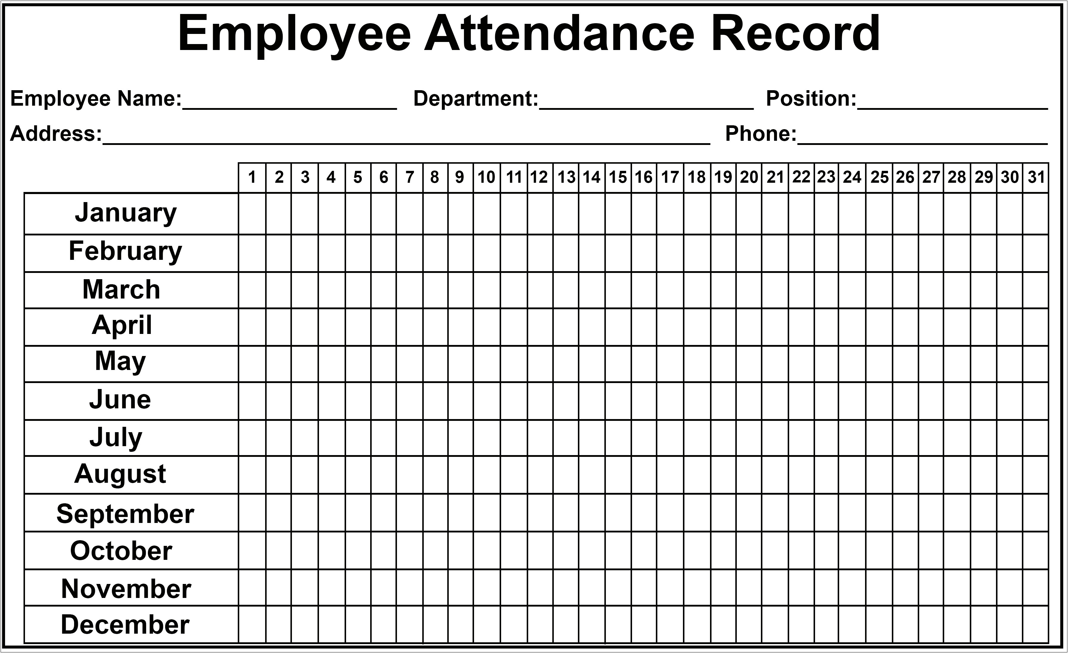 Free Employee Attendance Record Template 2019