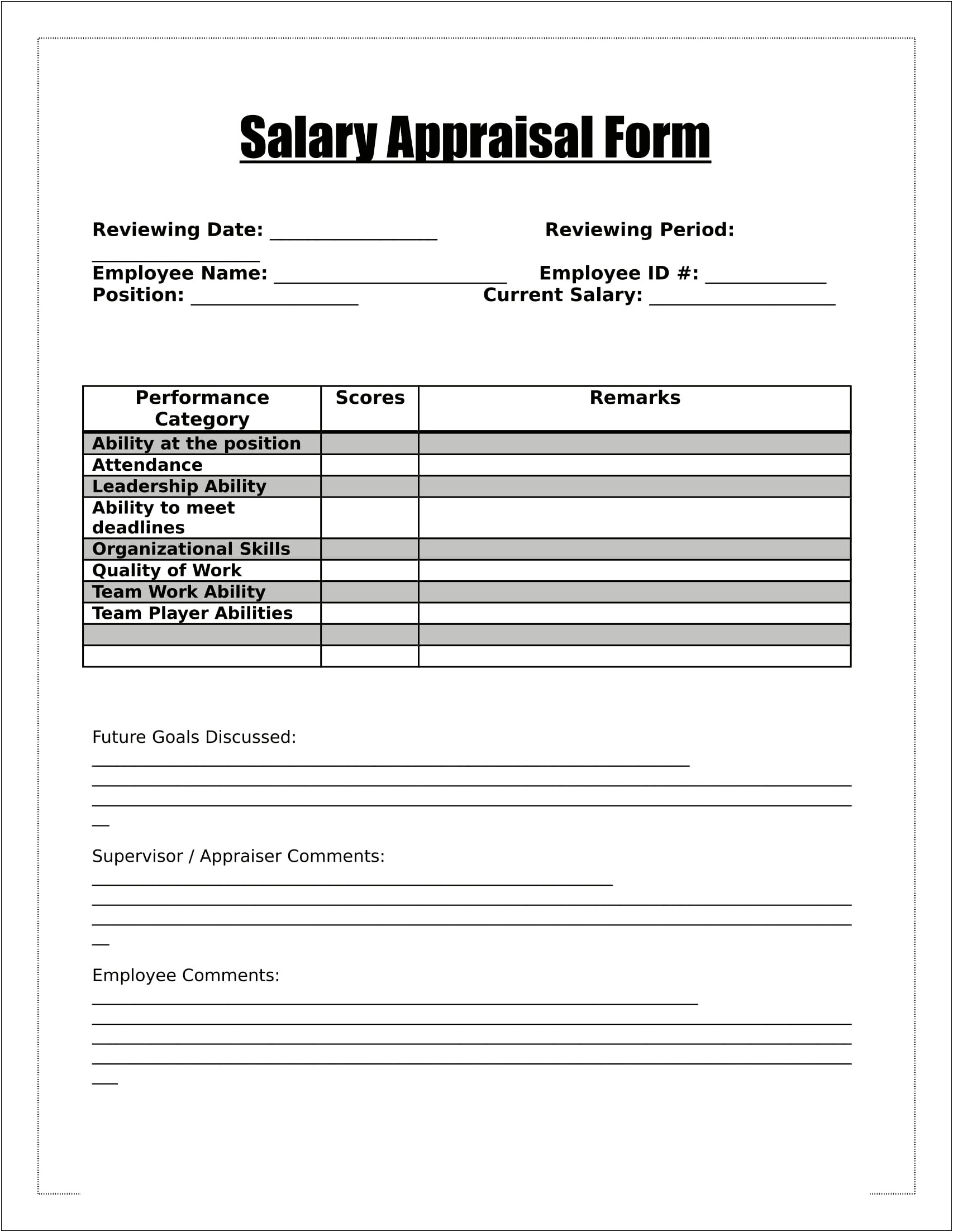 Free Employee Evaluation Form Template Excel