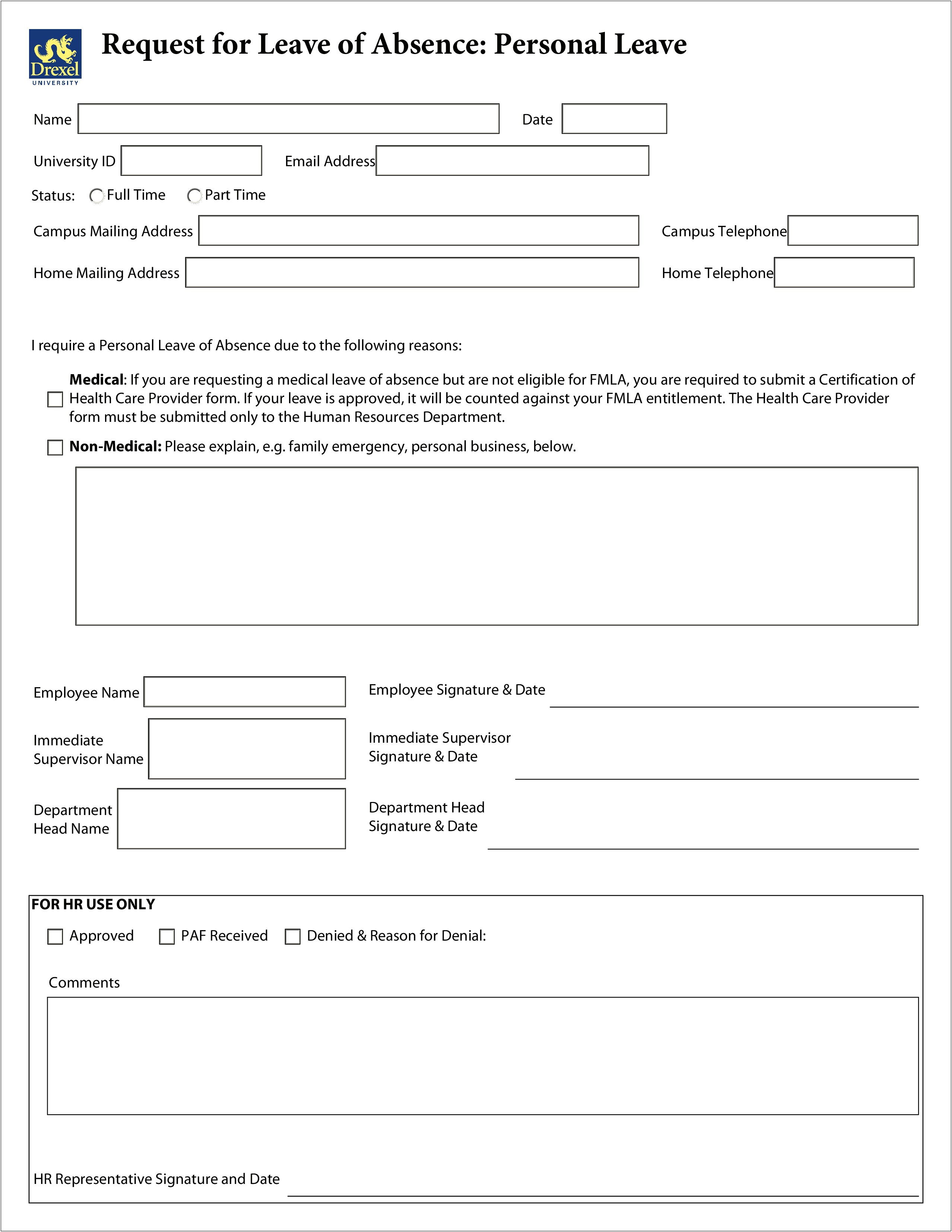 Free Employee Leave Request Form Template