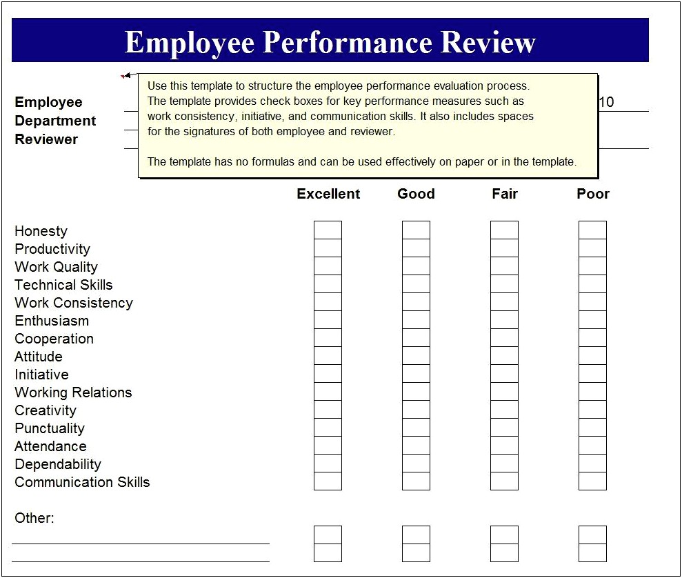 Free Employee Performance Review Template Pdf Templates : Resume