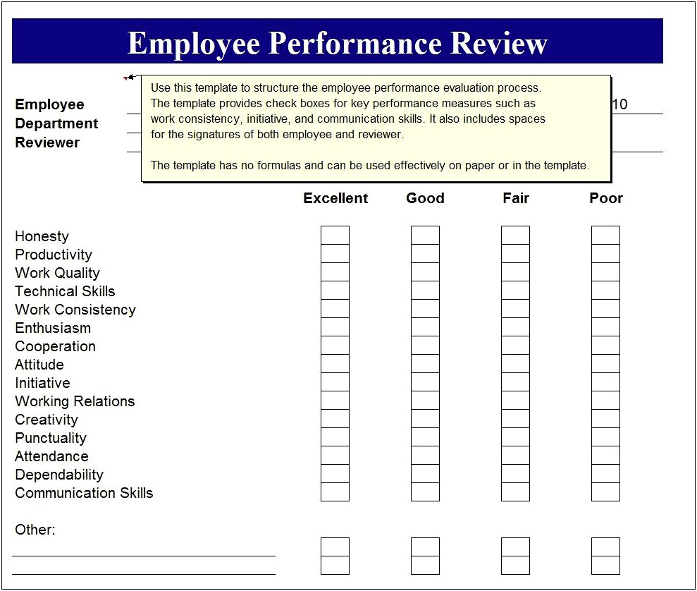 Free Employee Performance Review Template Pdf Templates Resume 