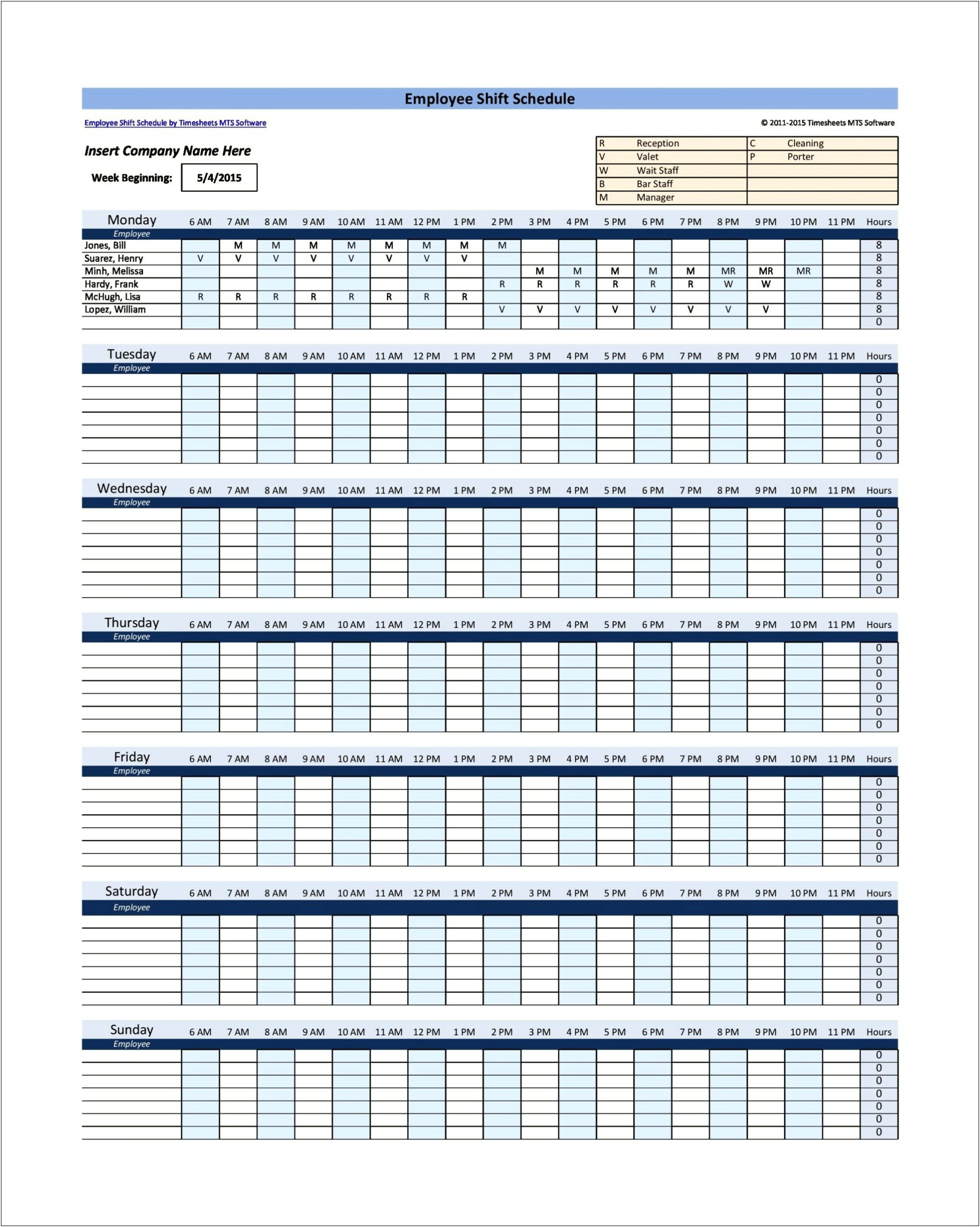 Free Employee Schedule Template Multiple Locations And Staff