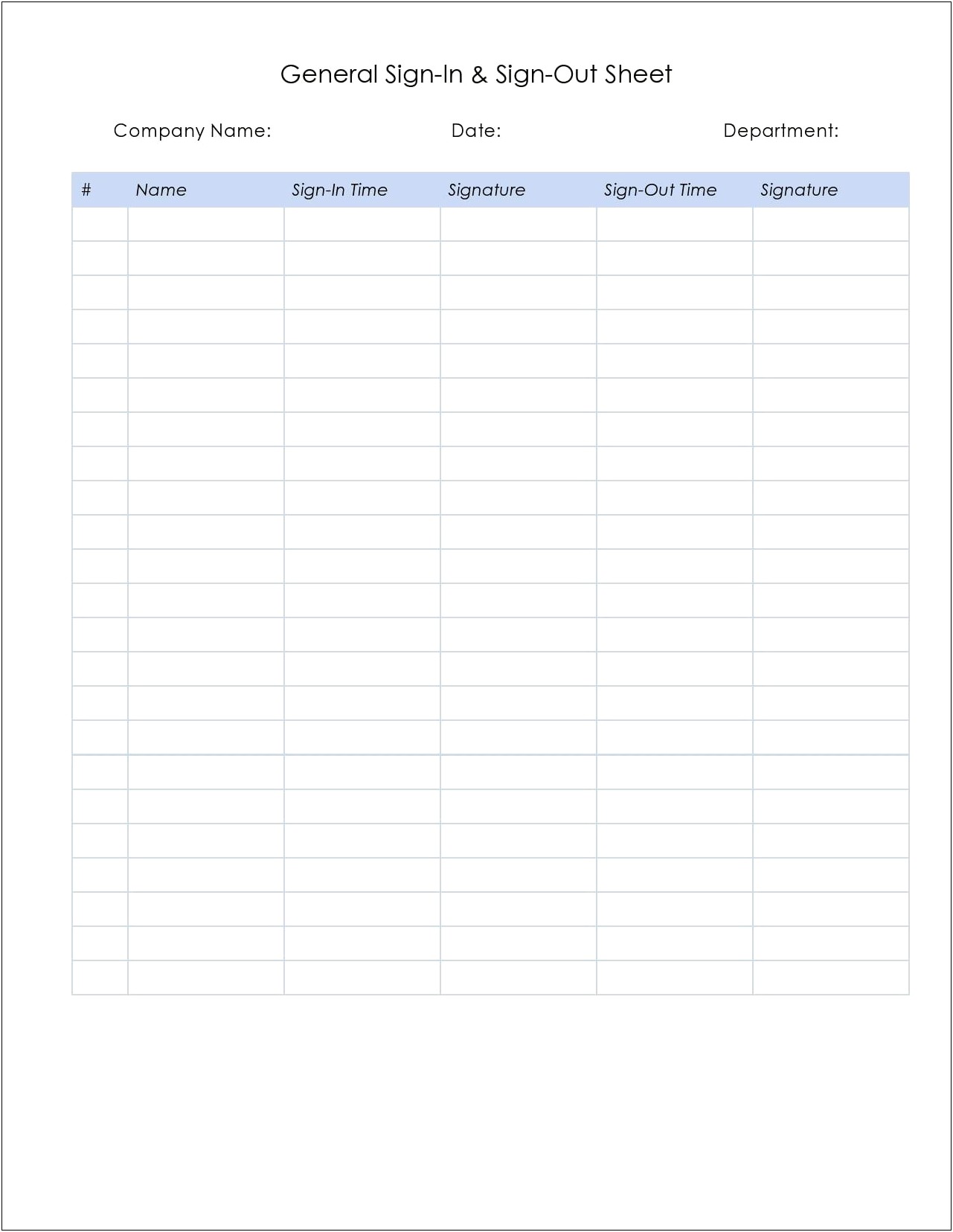 Free Employee Sign In Sheet Template Word