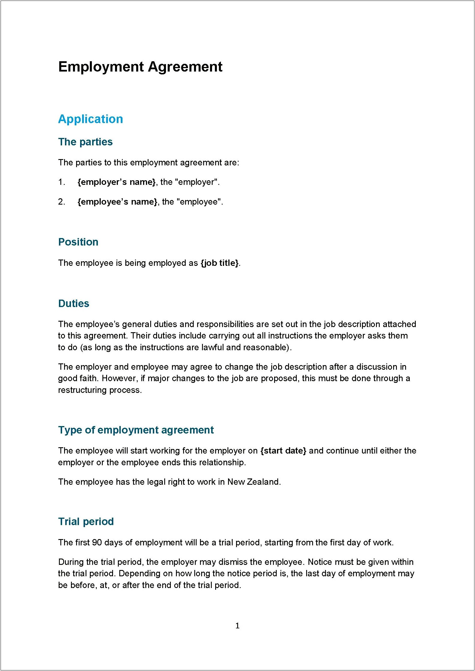 Free Employment Contract Template New Zealand