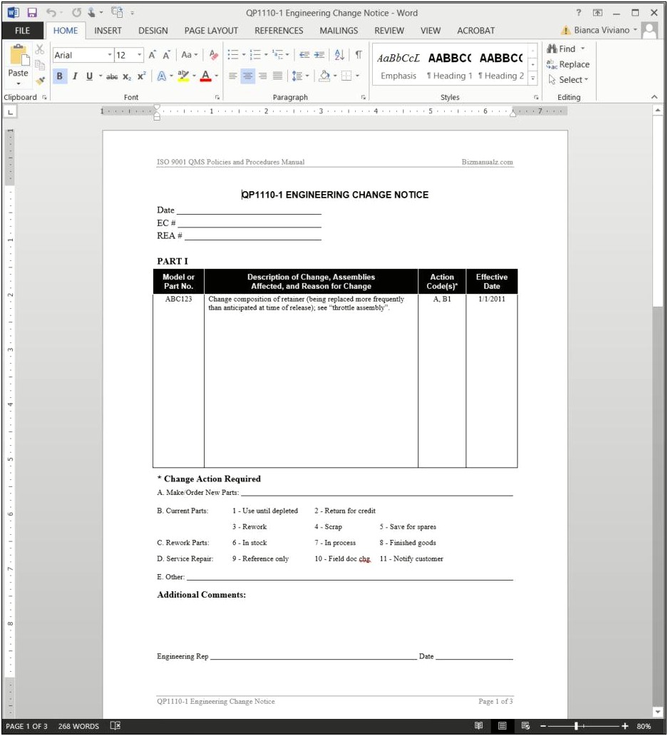 Free Engineering Change Request Form Template