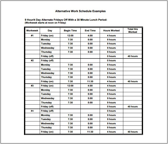 Free Excel Monthly Work Schedule Template