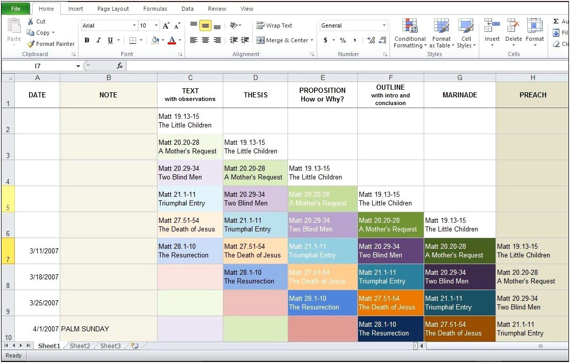 Free Excel Sermon Planning Calendar Template