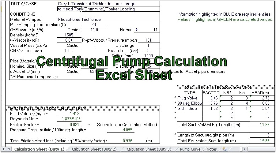 Free Excel Template For Calculating Centrifugal Pump Horsepower