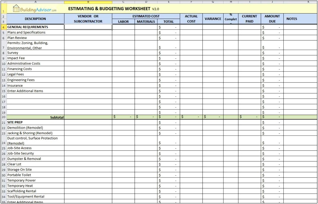 Free Excel Template For Plans And Specifications