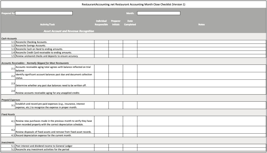 Free Excel Template For Restaurant Accounting