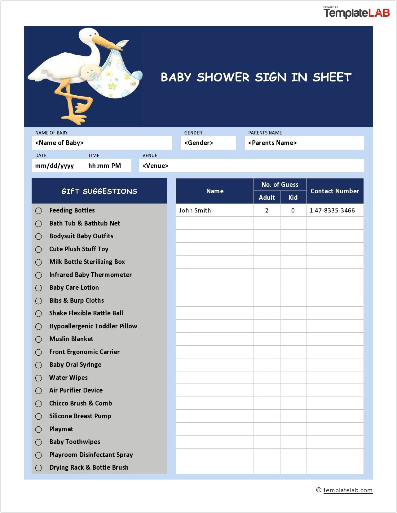 Free Excel Templates For Addresses For Baby Showers