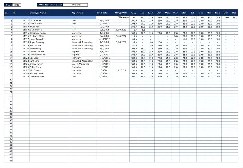 Free Excel Templates For Employee Attendance