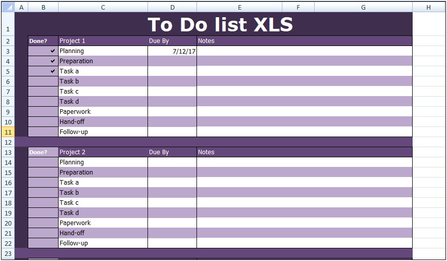 Free Excel To Do Lis Template