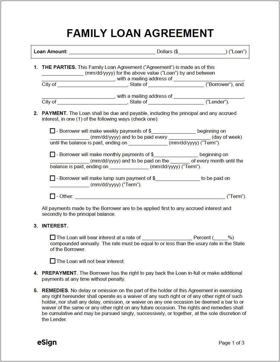 Free Family Loan Agreement Template Scotland