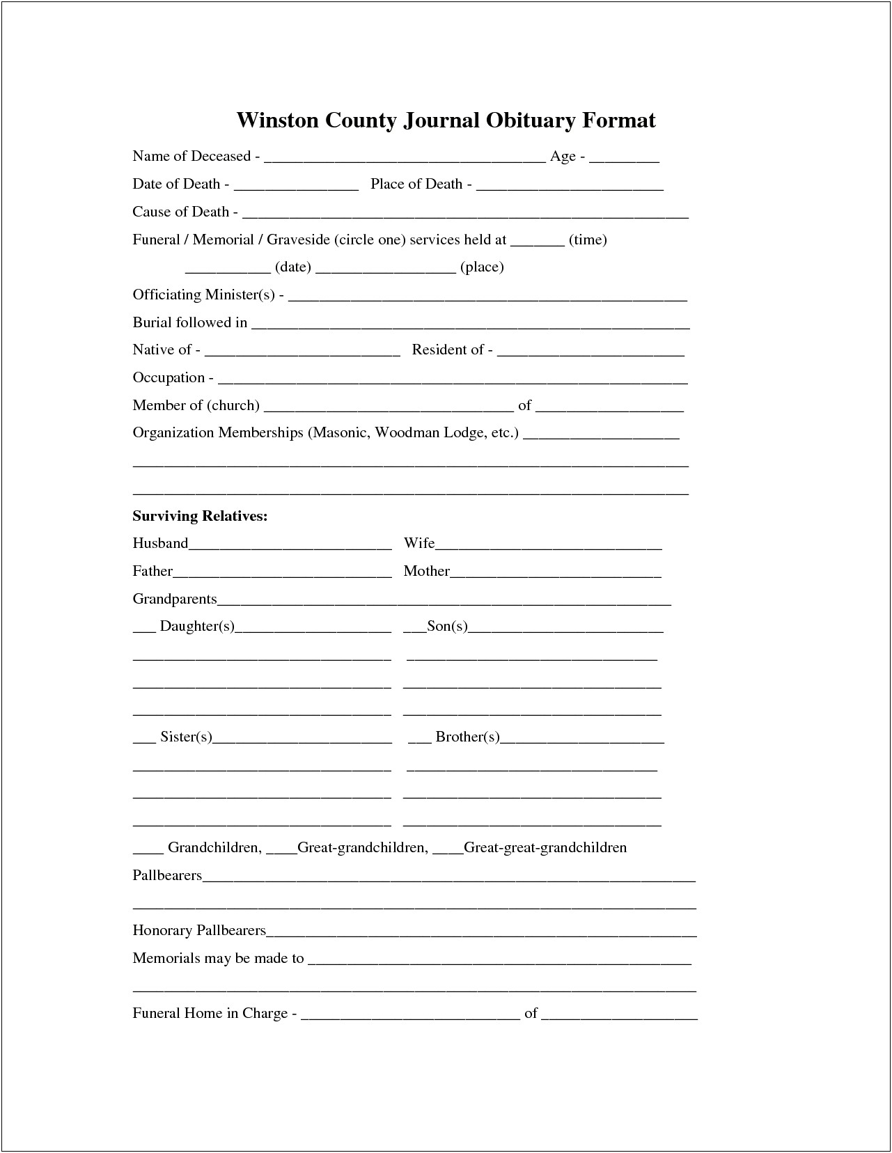 Free Fill In The Blank Obituary Template Father