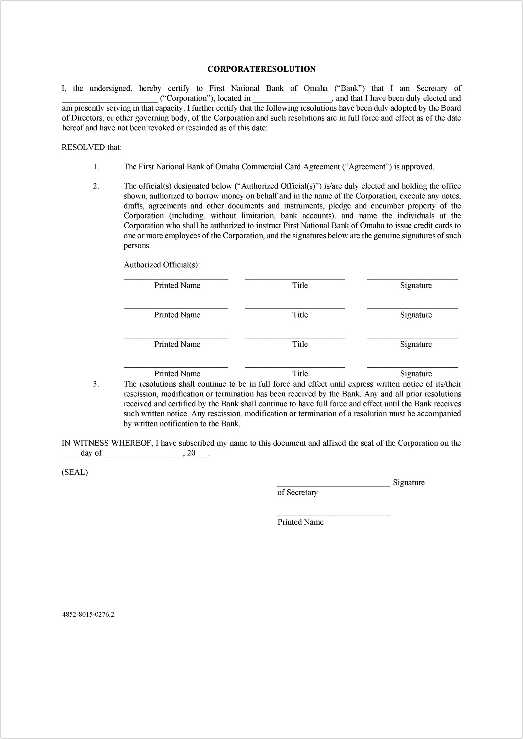 Free Fillable Corporate Resolution Form Template