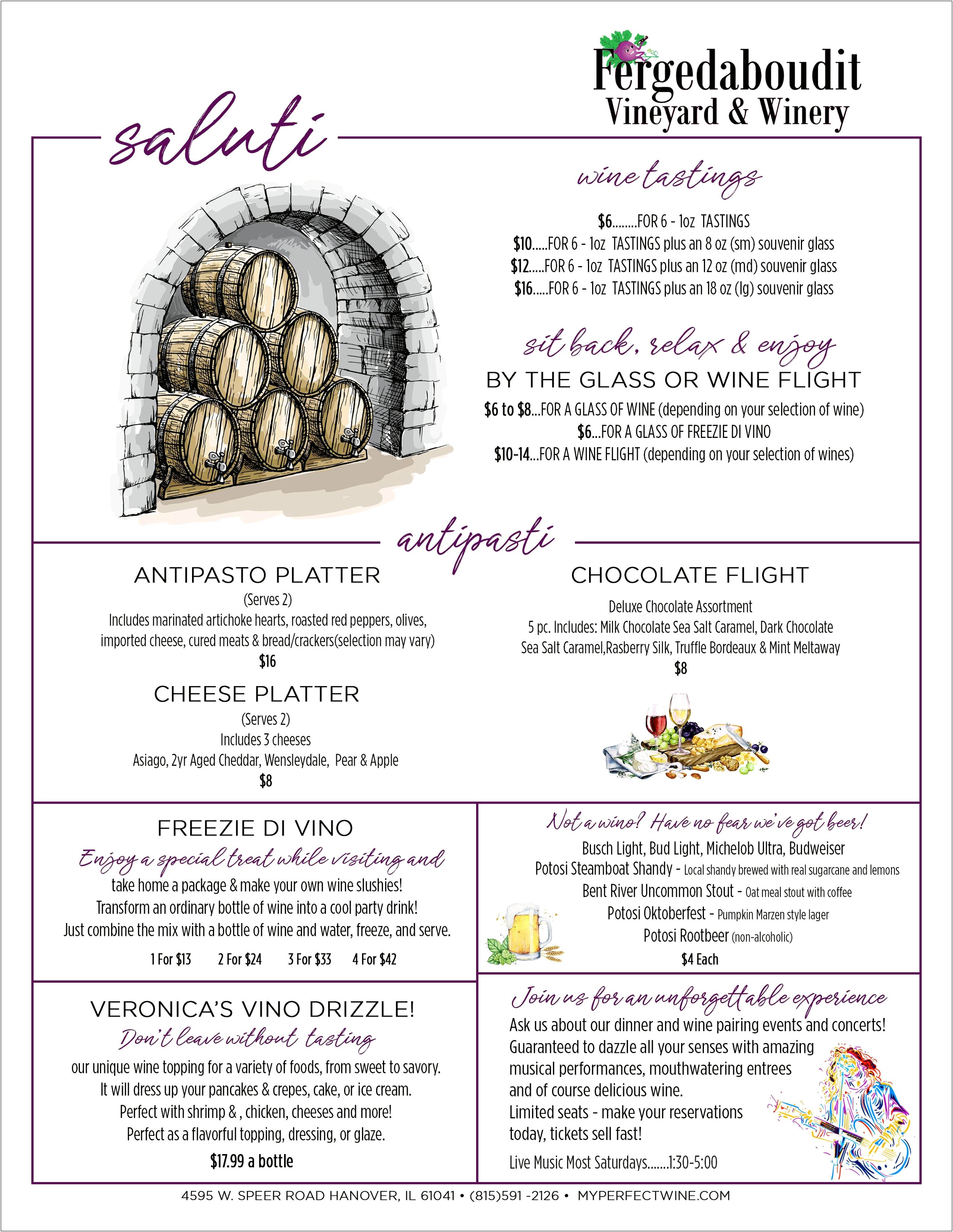 Free Fillable Winery Tasting Menu Template