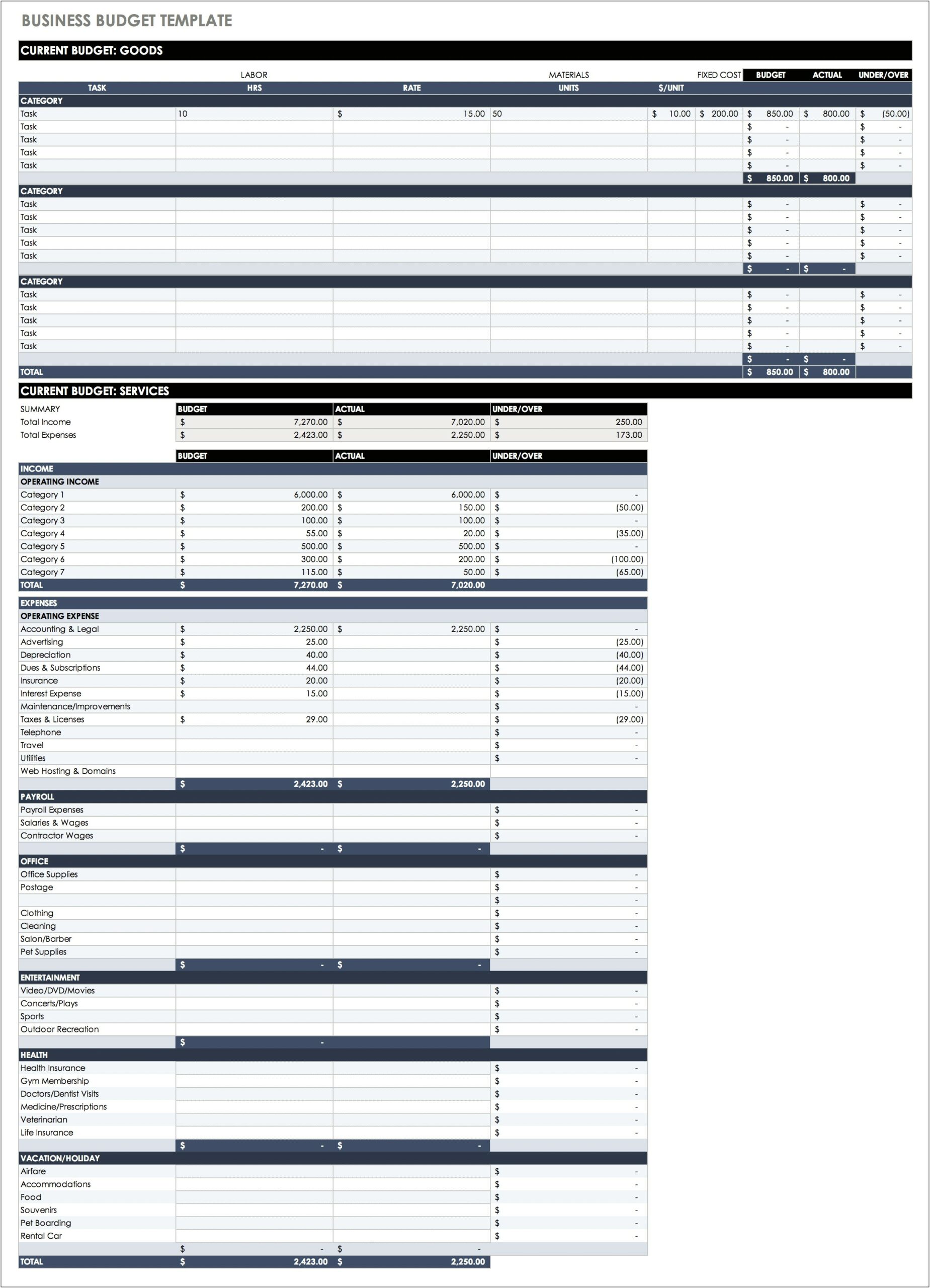 Free Financial Templates For Small Business