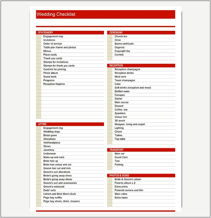 Free Fixing Marriage List Templates For Word