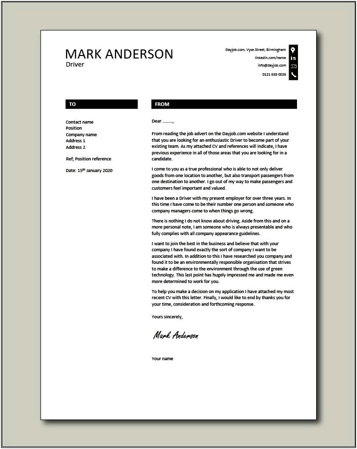 Free Fork Truck Driver Cover Letter Template
