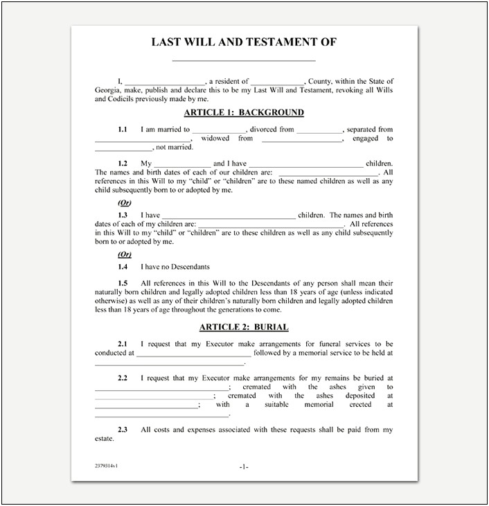Free Form Last Will And Testament Template Pennsylvania