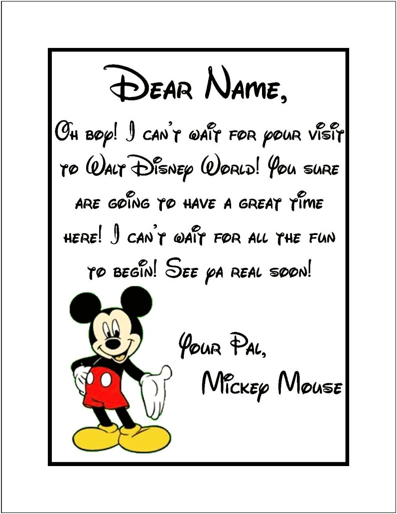 Free Going To Disney Letter Template