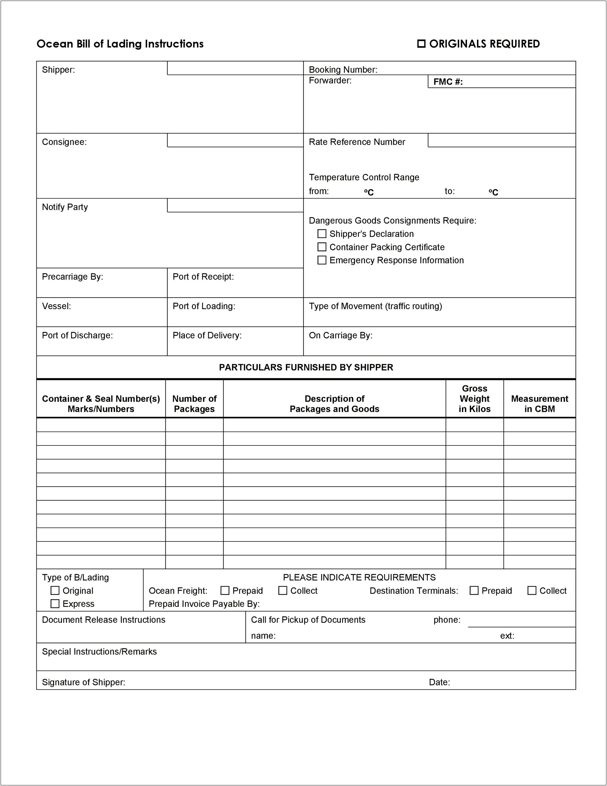 Free Hazardous Material Bill Of Lading Template