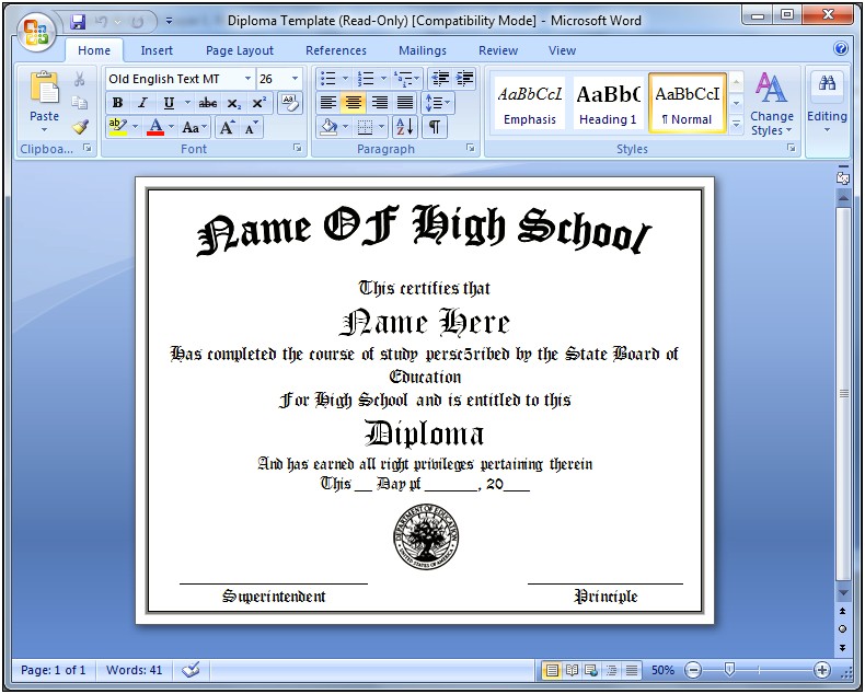 Free High School Diploma Template In Spanish