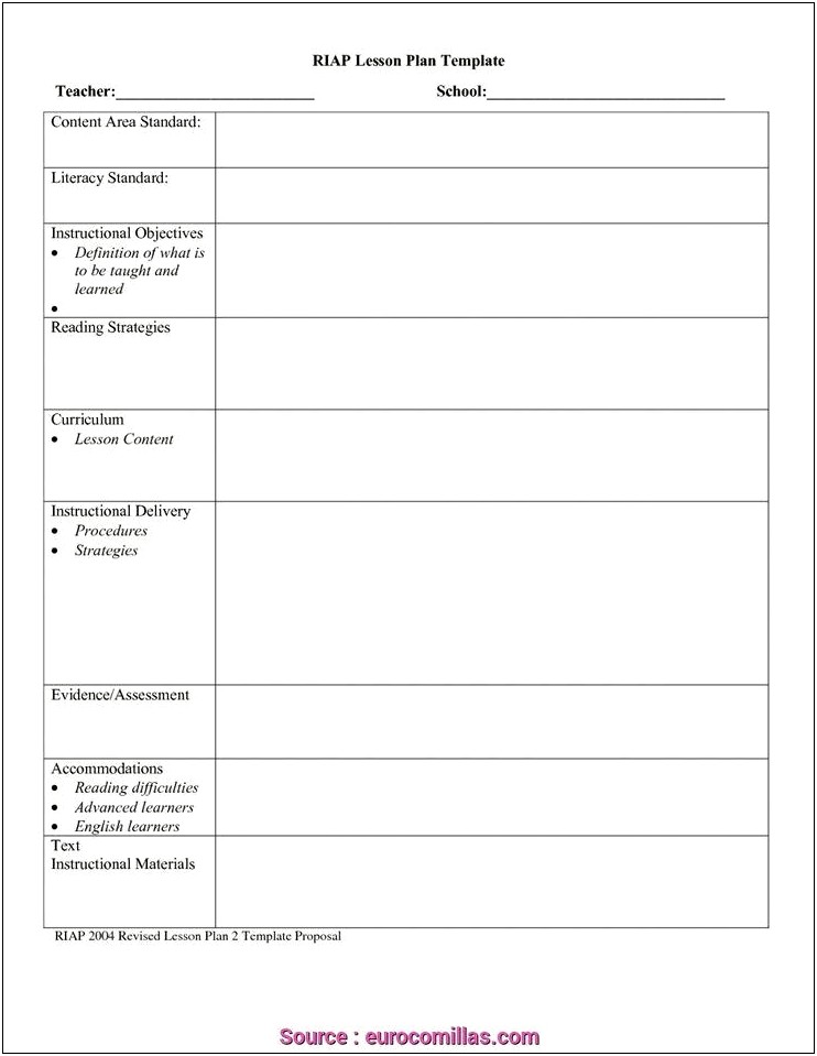 Free Highschool English Lesson Plan Template Texas