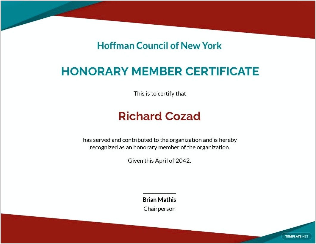 Free Honorary Life Membership Certificate Template