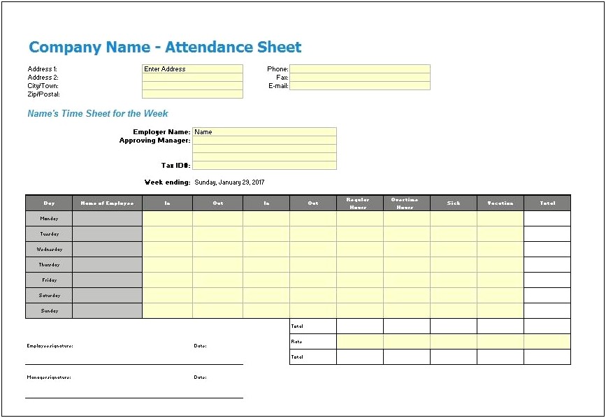 Free Inservice Sign Up Sheet For Classes Template