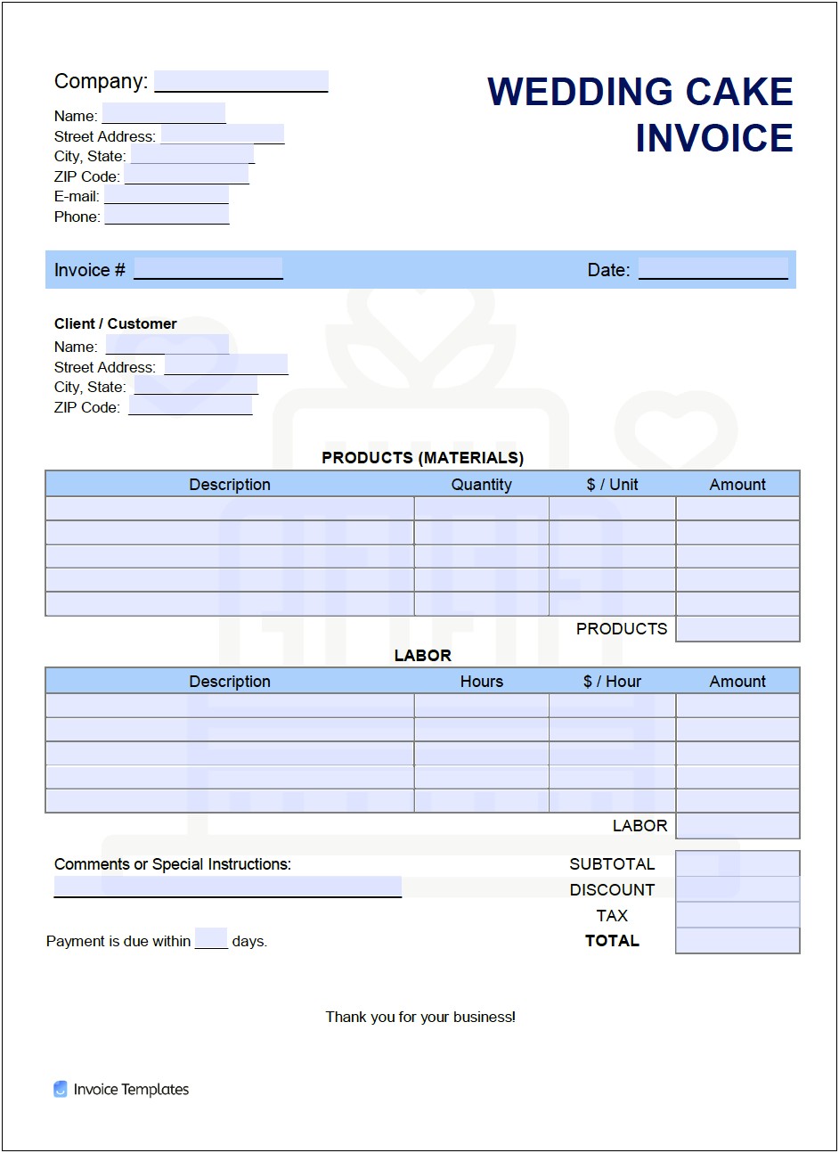 Free Invoice Template For Cake Business