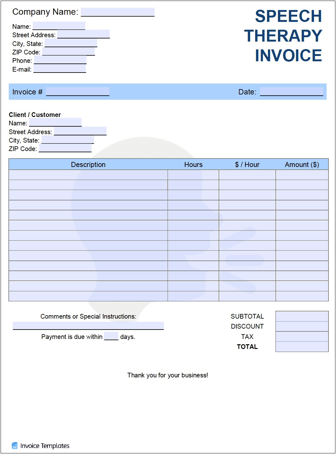 Free Invoice Template For Massage Therapy