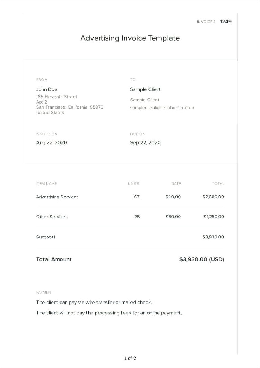 Free Invoice Templates With Deposit Terms