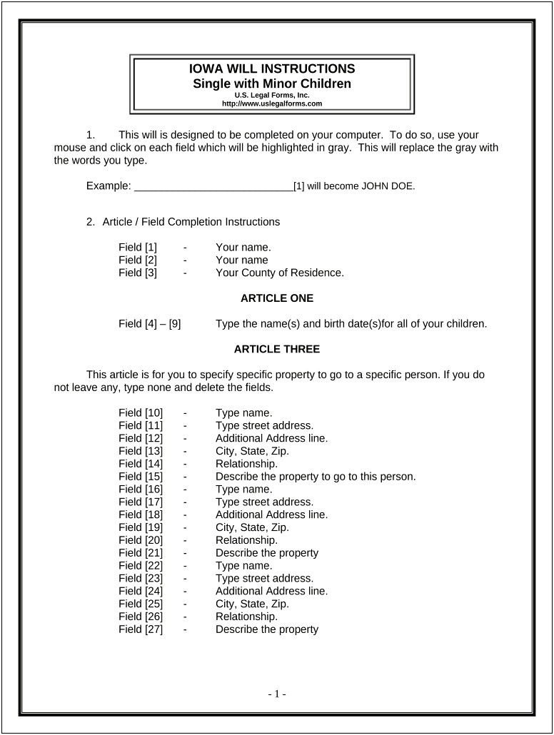 Free Iowa Will And Testament Template