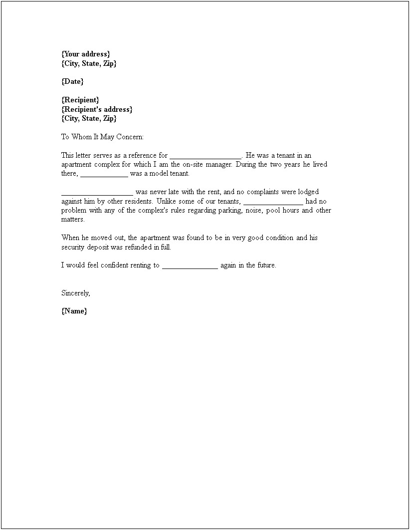 Free Landlord Referance Template Download For Microsoft Word