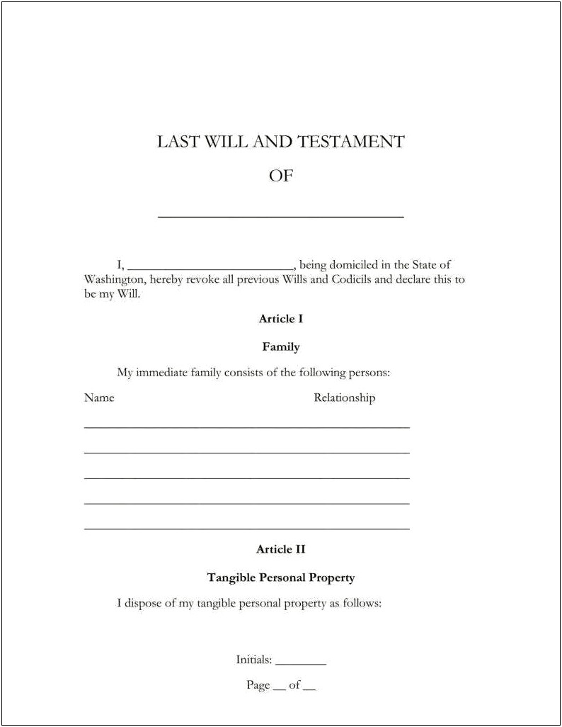 Free Last Will And Testament Template International