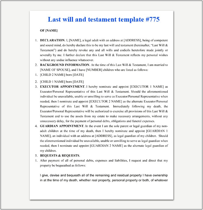 Free Last Will And Testament Template New Zealand