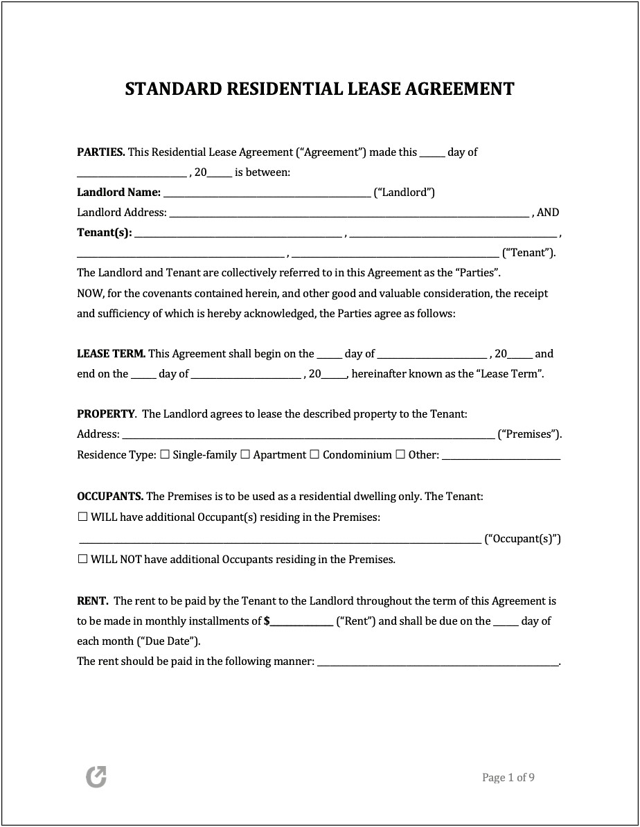 Free Lease Agreement Template No Credit Card