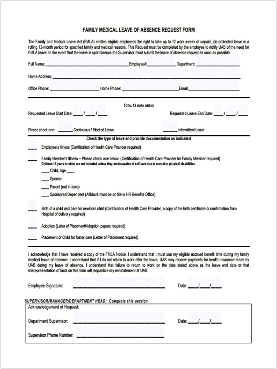 Free Leave Of Absence Request Form Template