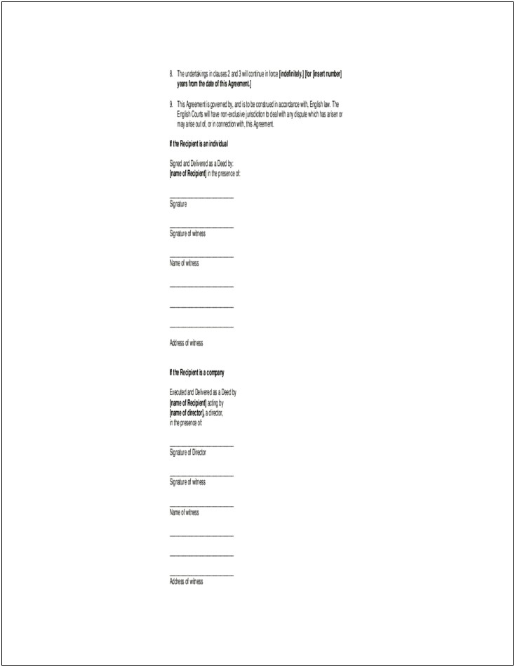 Free Legal Non Disclosure Agreement Template