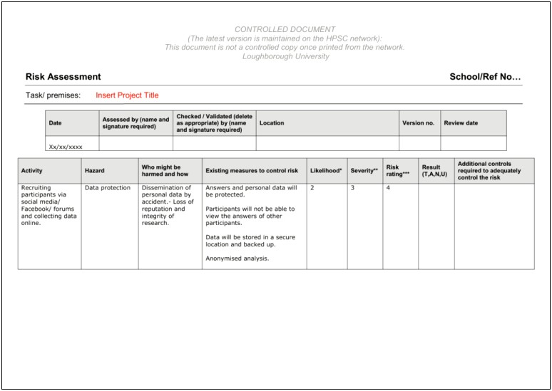 Free Lone Working Risk Assessment Template