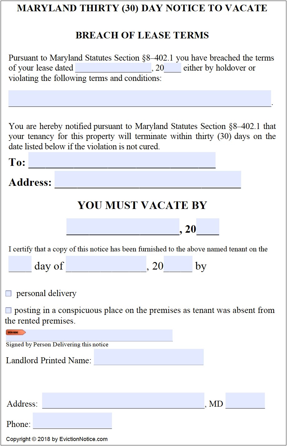Free Maryland Eviction Notice Template Document