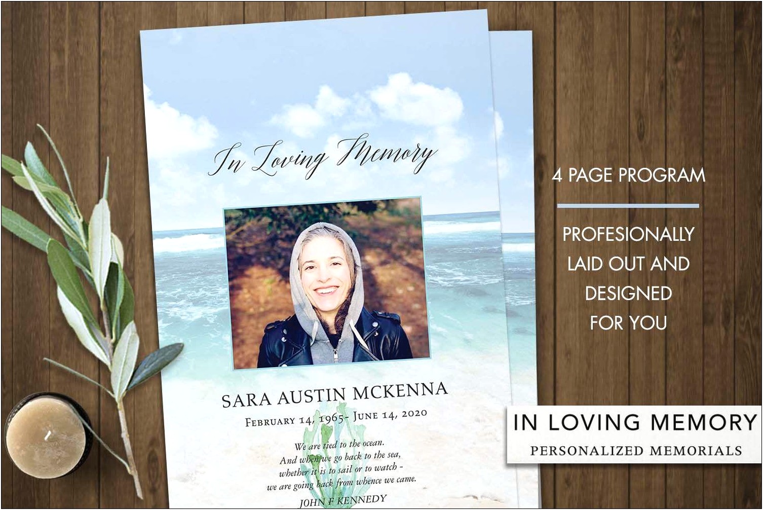 Free Memorial Announcement Template Beach Photo