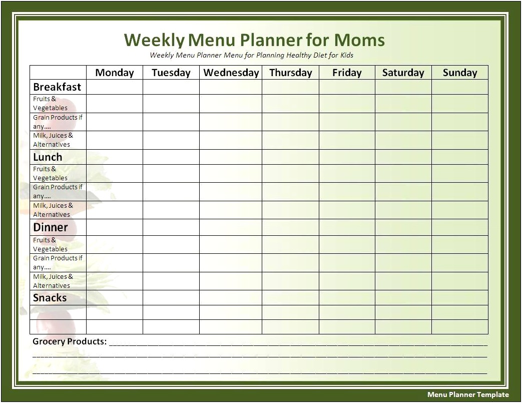 Free Menu Planner Templates For Word