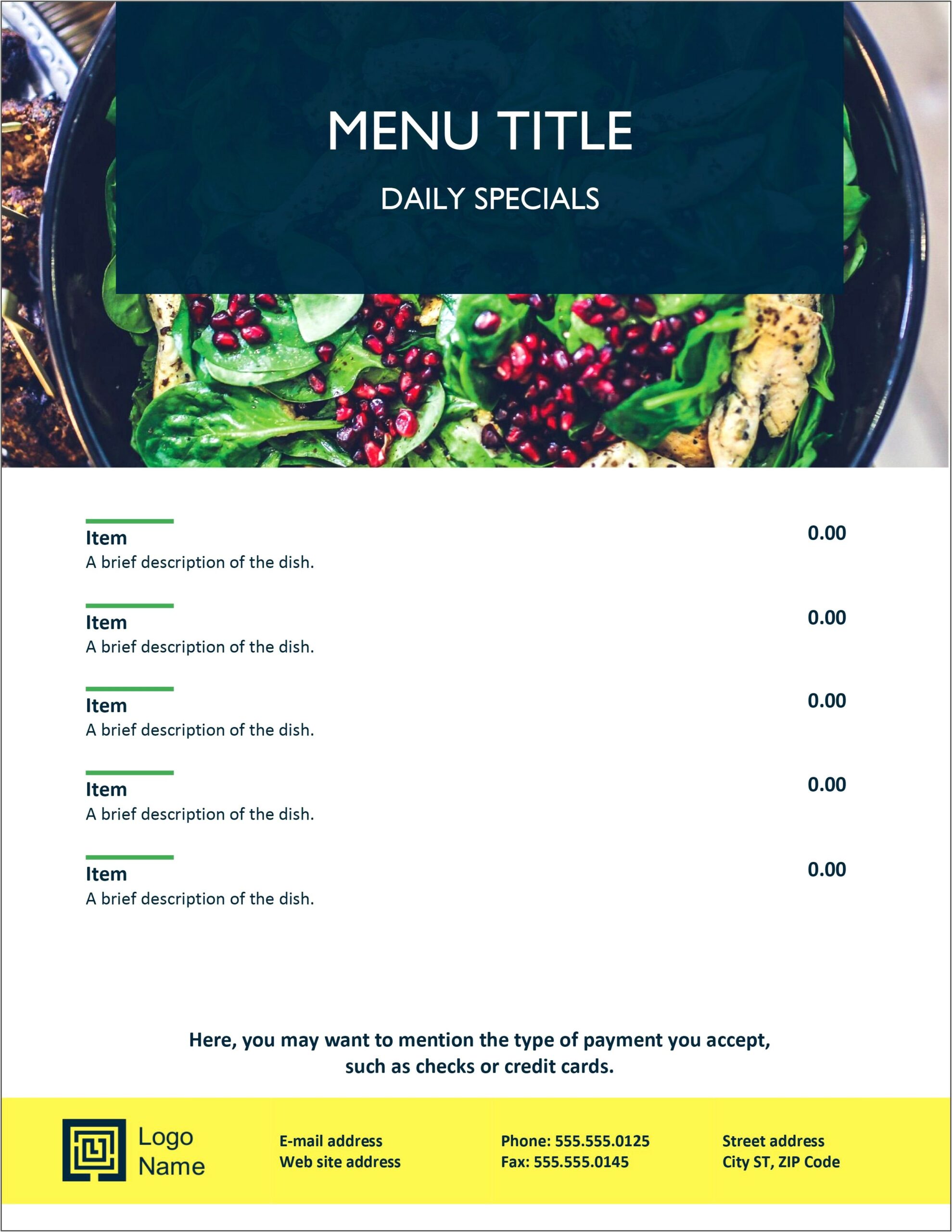 Free Menu Templates For Web Pages