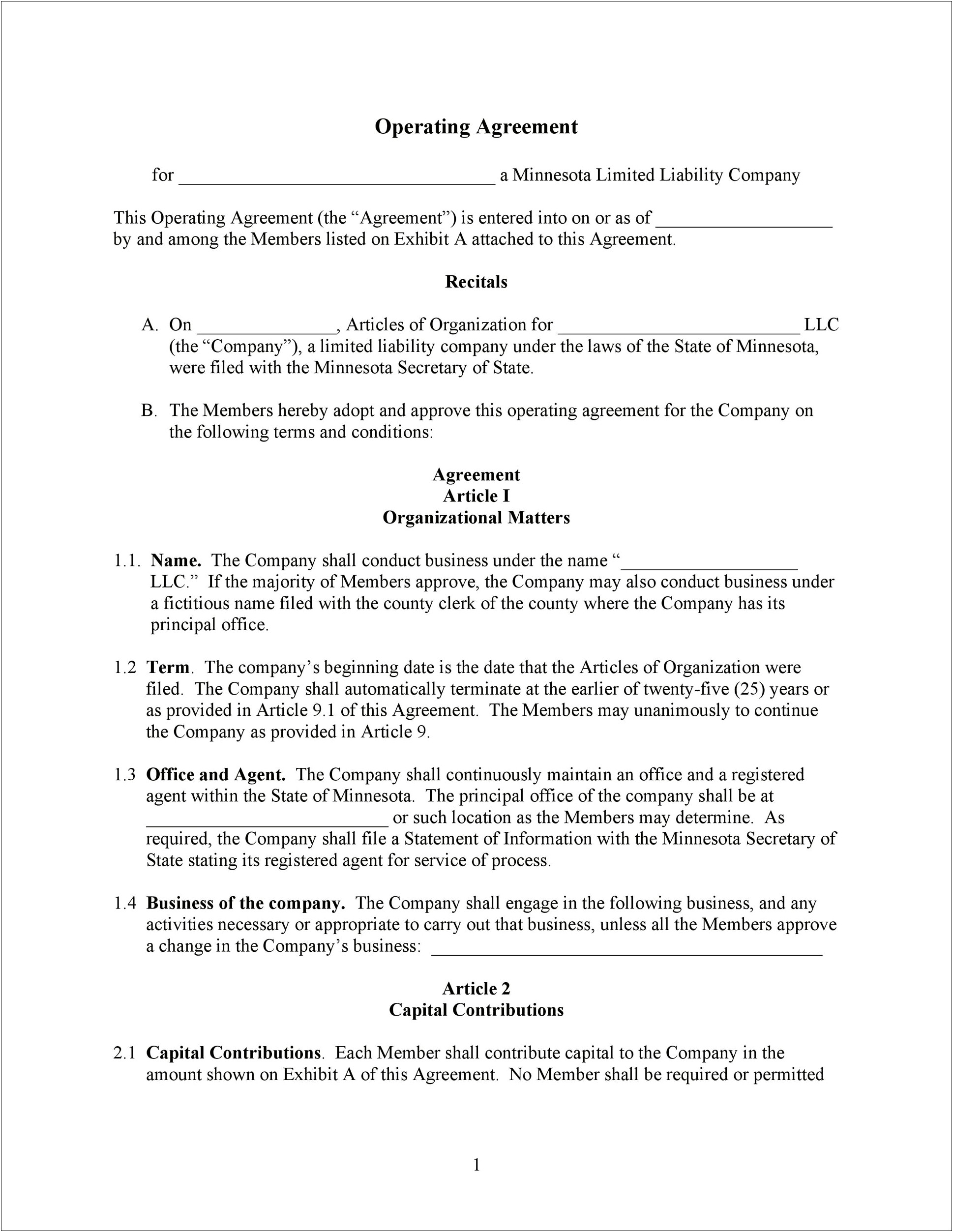 Free Michigan Llc Operating Agreement Template