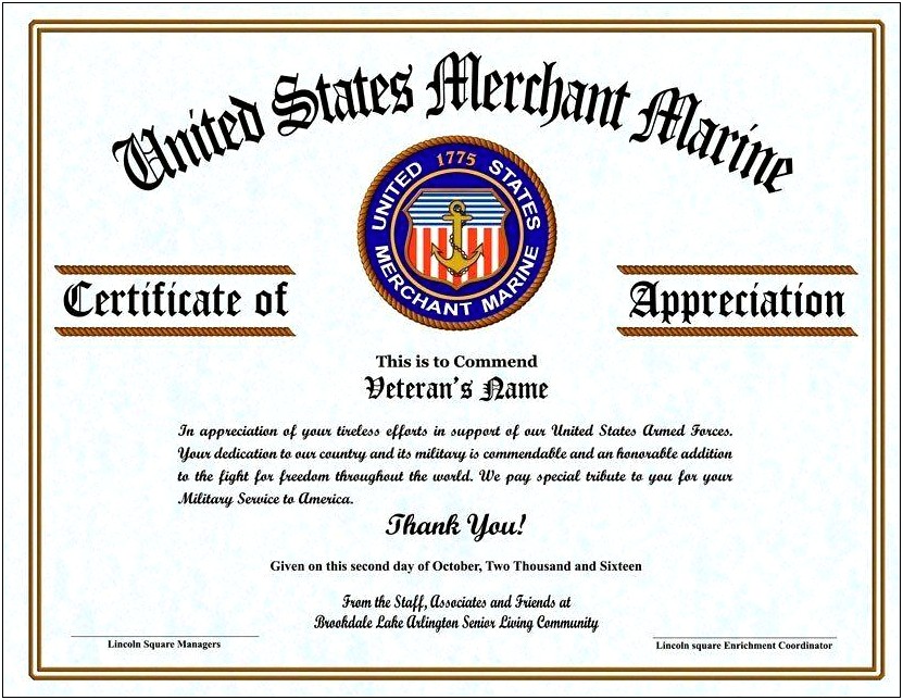 Free Military Certificate Of Appreciation Template