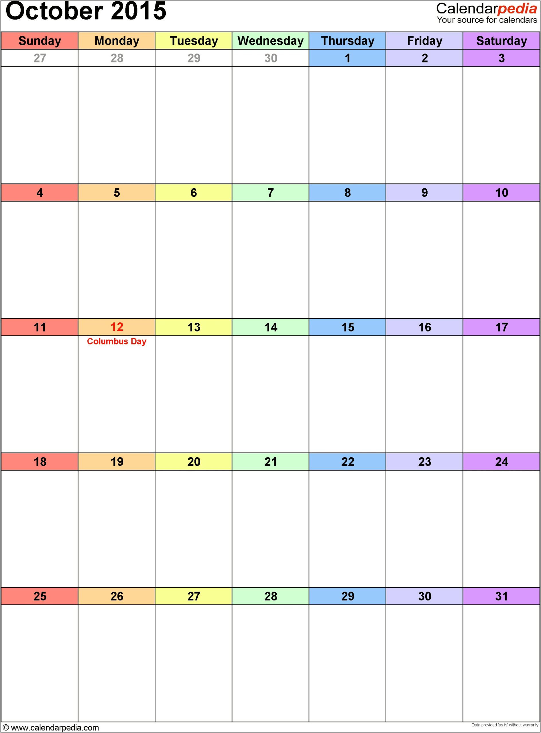 Free Monthly Calendar Template June 2015