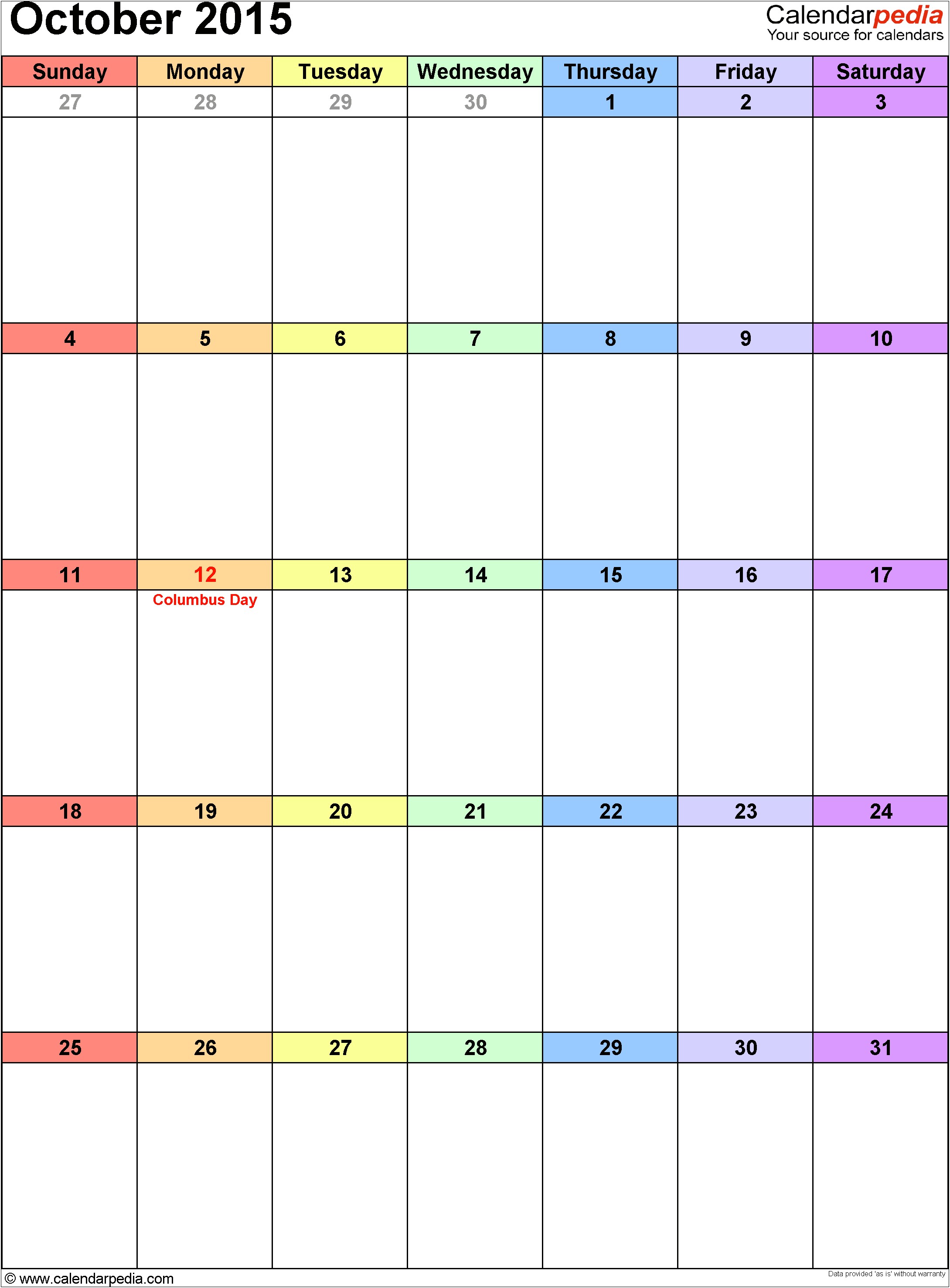 Free Monthly Calendar Template June 2015